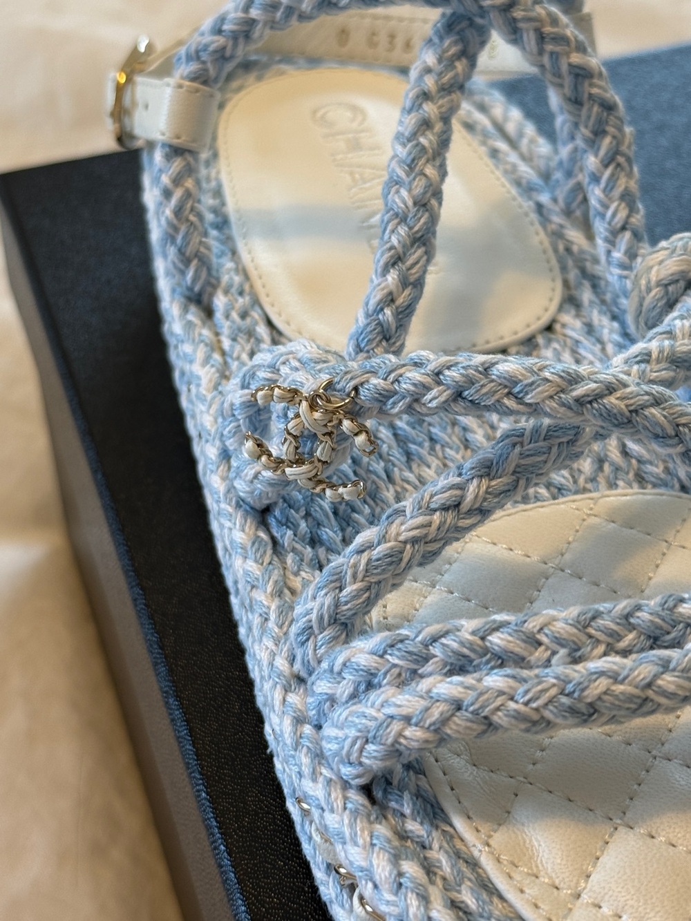 CHANEL Light Blue & White Braided Rope Sandals - Picture 8 of 13